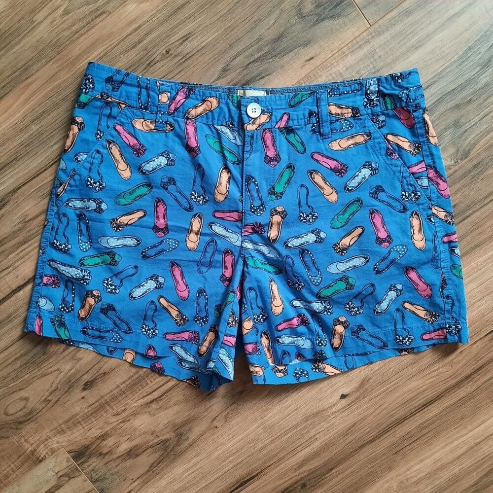 G.H. Bass Co Shorts Womens 2 Blue Shoe Fashion Lover Print Cotton Chino Colorful